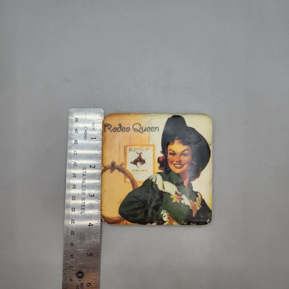2 Retro Cowgirl Coasters Lyon Design Inc Ceramic Cork 4